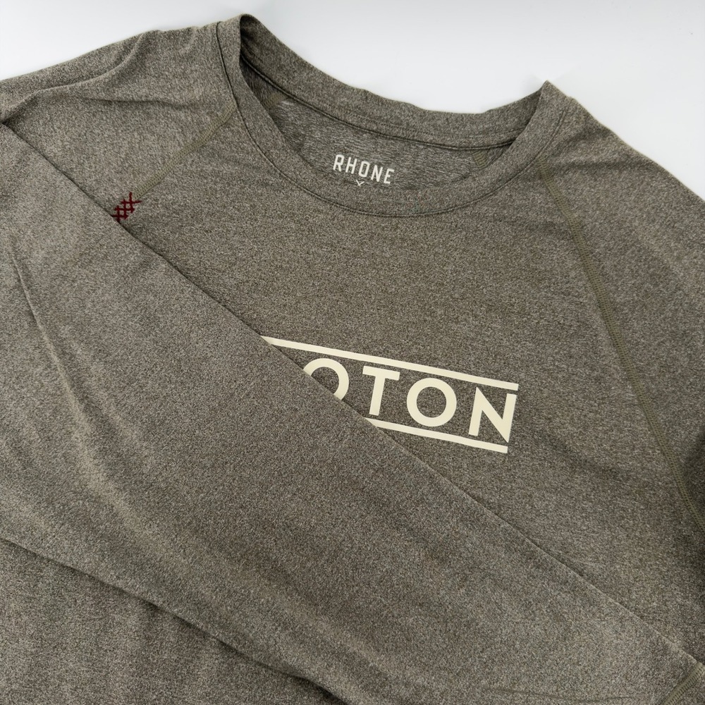 Rhone x Peloton Mens XL Long Sleeve Training‎ Shirt Heathered Olive Green Logo